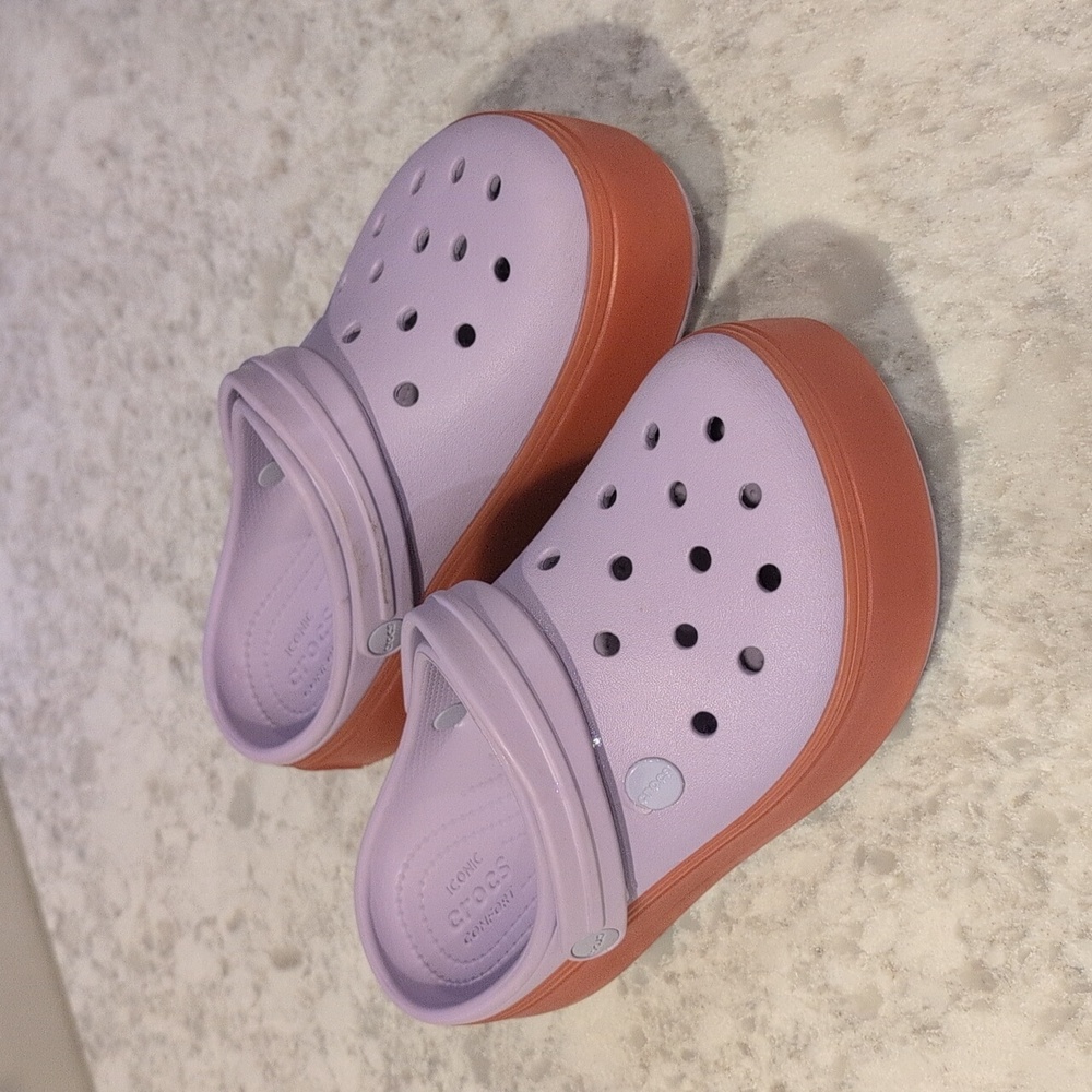CROCS Lavender and Coral Platform Clogs Gum Sole Size 7